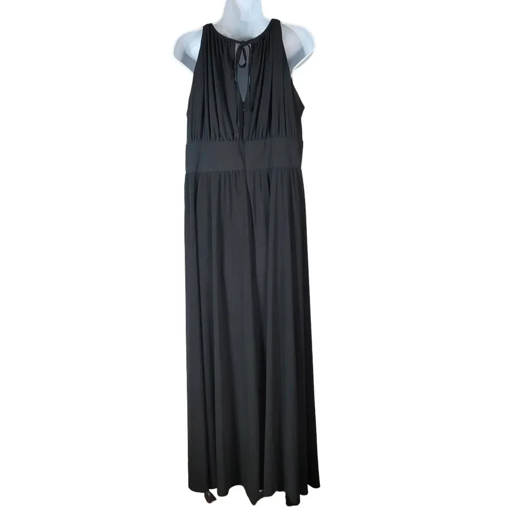Jessica London evening gown maxi dress black 18W rhinestones sleeveless keyhole - Picture 5 of 8